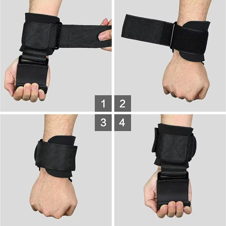 Weight Lifting Hook Grips with Wrist Wraps Hand-Bar Wrist Strap Gym Fitness Hook Weight Strap Pull-Ups Power Lifting Gloves