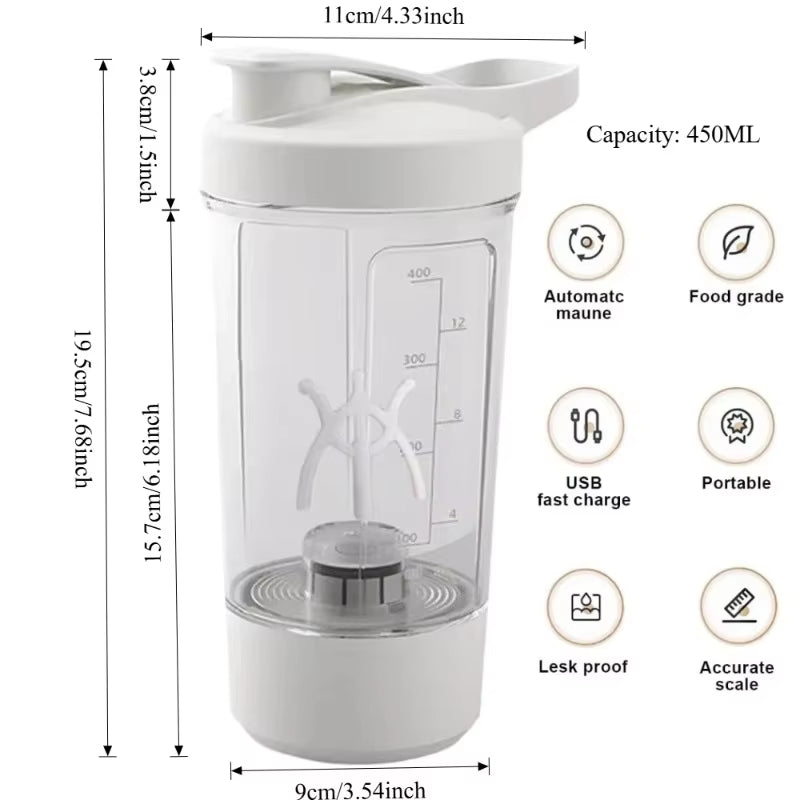 Electric Self Stirring Mug,Protein Powder Milkshake Shaker Bottle,Usb Charging Shaker Cup with Scale 15 Oz Water Cup,Bpa Free